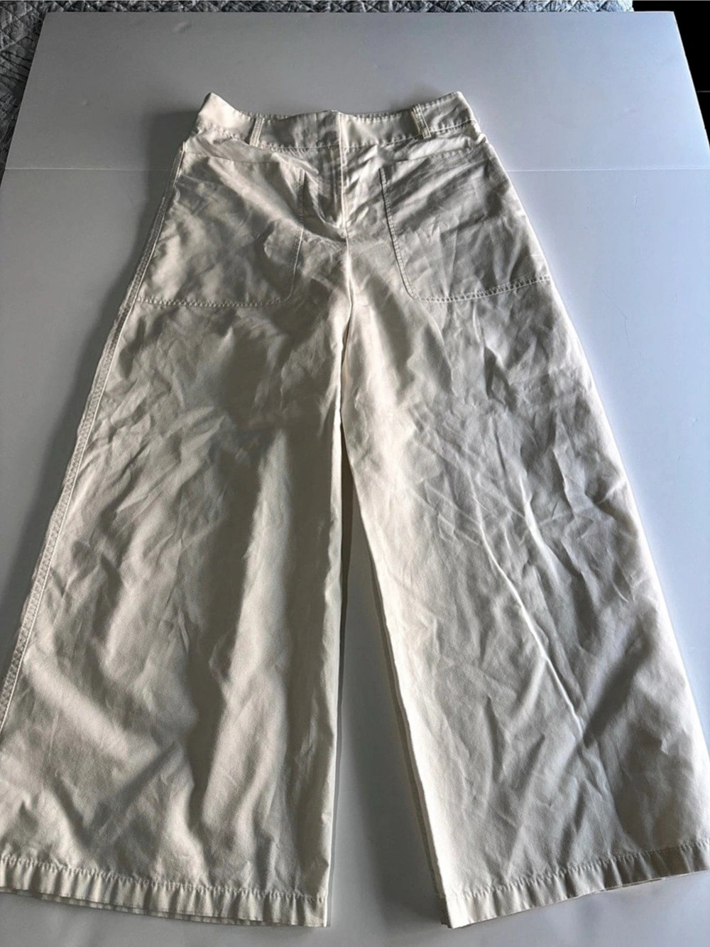 ICICLE White Cotton Twill Wide Leg Pants Patch Pockets - Size 6